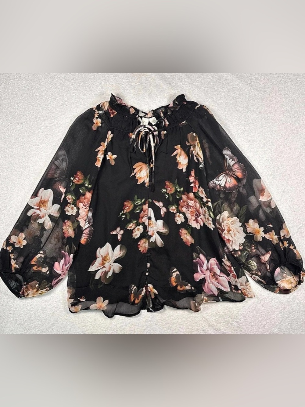 joie Floral Blouse in Black & Pink Size Medium